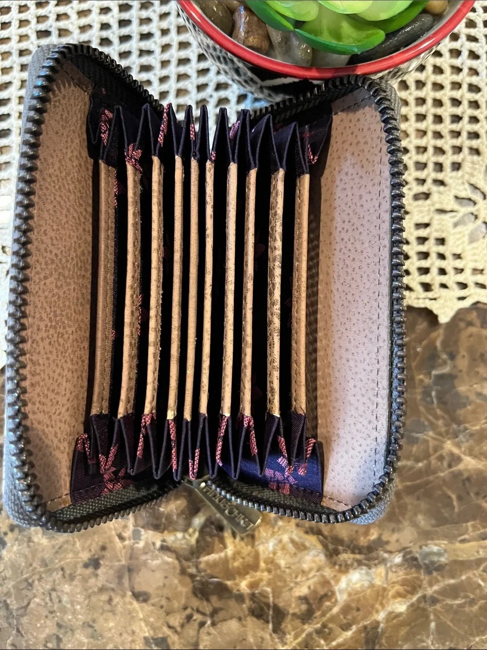 Anuschka Painted Leather Accordion Style Credit Business Card Holder